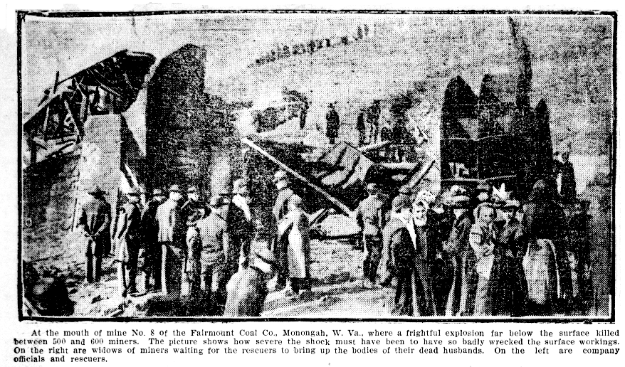 The No. 8 mine at Monongah, where the same explosion killed at least 362 men and boys.